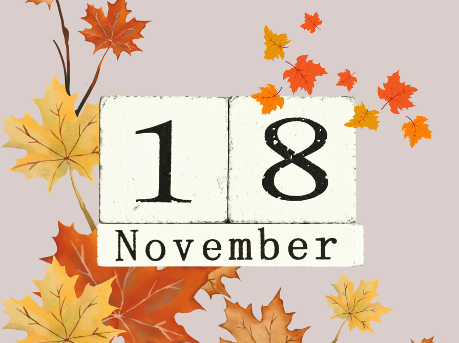 18 november skilt og efterårsblade